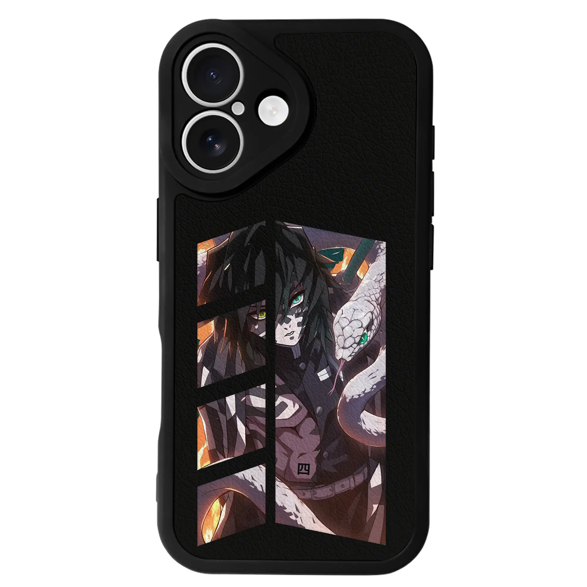 鬼滅の刃 グッズ,伊黒 小芭内 - IPhone 16シリーズ対応 ・ シリコンスマホケース ・ レザー調 ・ 高精度フィット ・ 耐衝撃 ・ ワイヤレス充電対応 ・ 精密カット